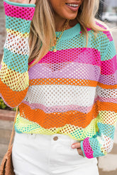 Patchwork knitting eyelet sweater *