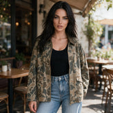 Veste en jean camouflage zippée à col en velours côtelé