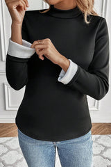 Black long sleeve thermal lined T-shirt with stand-up collar
