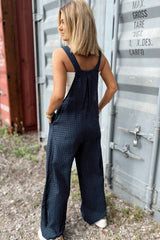 Blue Sail Plaid Print Buttoned High Waisted Overalls