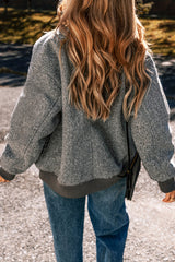 Mid-gray jacket with zipped sleeves and pockets