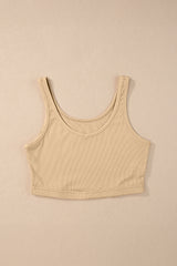 Apricot Ribbed Knit Sleeveless Sheath Crop Top
