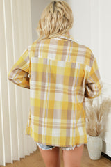 Chemise jaune à carreaux boutonnée avec poche plaquée-A WOMAN WE LOVE