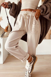 Pantalon à cordon de serrage avec poches plaquées brodées