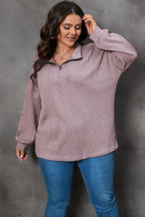 Plus Size Textured Knit Zip Neck Sweater