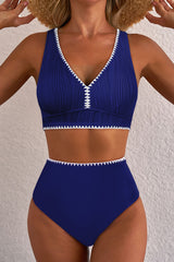 Bikinis taille haute texturés à col en V