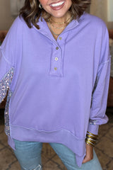 Sudadera Henley Lilas Henley con Paillettes y High and Bas
