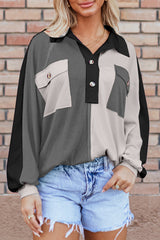 Sweat-shirt oversize gris à col côtelé et color block
