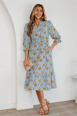 Robe longue marron à imprimé floral