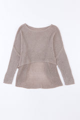 Pull gris ample à manches chauve-souris et ourlet asymétrique