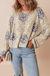 Beige sweater with drooping shoulders and eyelets *