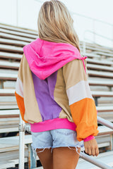Grapefruit Orange Color Block Patchwork Oversized Zip Up Hoodie