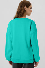 High-low drop-shoulder sweatshirt with solid fleece lining in sea green