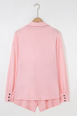 Ensemble lounge rose clair 3 pièces : débardeur court, short et cardigan