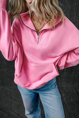 Sweat-shirt zippé à col montant et poche kangourou Bonbon