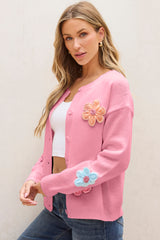 Cardigan boutonné rose à motif floral *-A WOMAN WE LOVE