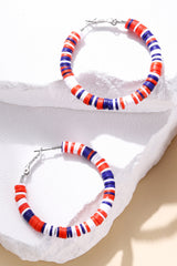 Boucles d'oreilles créoles en perles multicolores patriotiques rouges ardentes-A WOMAN WE LOVE