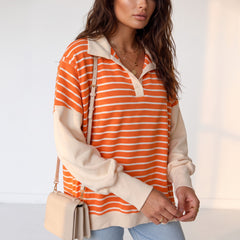 Orange striped and color block sweatshirt, loose fit, dropped collar and shoulders