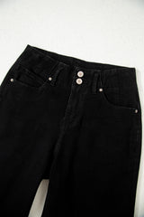 Jean large noir taille haute à 2 boutons