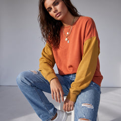 Gold Flame Two-Tone Patchwork Drop Shoulder Sweatshirt