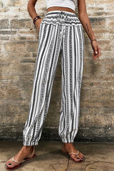 Black bohemian style striped pants