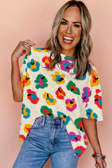 Oversize t-shirt printed leopard apricot with drooping shoulders