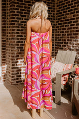 Vacay dress high and low strip with pink flowers *