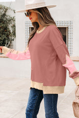Sweat-shirt patchwork étoile contrasté rose