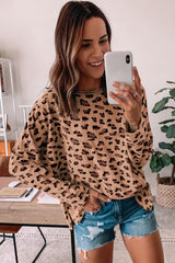 Brown animal print long sleeve loose top