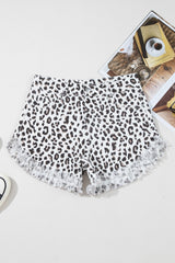 Short en jean à ourlet effiloché léopard blanc