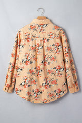 Veste longue en jean beige fleurie en coton à coupe ample