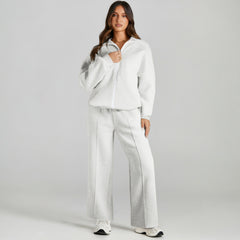 Ensemble 2 pièces gris clair avec veste zippée à épaules tombantes