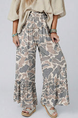 Pantalon large multicolore camouflage à taille élastiquée