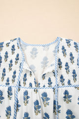 Mini-robe fleurie bleu ciel à manches bouffantes