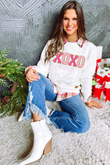 White Chenille XOXO Sequin Cable Knit Sweatshirt