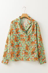 Chemise décontractée à col en V et imprimé floral tigre vert-A WOMAN WE LOVE