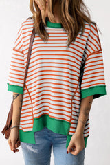 Orange, oversized, contrasting border top and bottom t-shirts, exposed seams