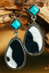 Boucles d'oreilles pendantes turquoise à imprimé vache noire-A WOMAN WE LOVE
