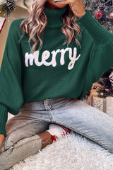 High collar sweater embroidered with joyful blackish letters *