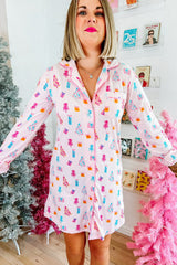 Night dress pink Christmas shirt printed sparkling tree