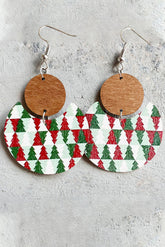 Boucles d'oreilles en bois à motif de damier de Noël vert foncé-A WOMAN WE LOVE