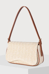 Petit sac d’épaule blanc à tressage raphia et finitions simili cuir