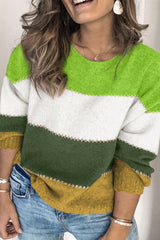 Pull Patchwork Color Block Vert Grande Taille