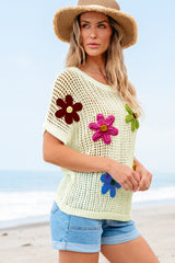 Pull blanc à fleurs en crochet ajouré*