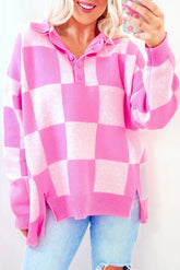 Pink Pink with drooping shoulder and a checkered half-bouton collar