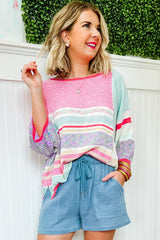 High knitted with Three-quarter Rose Color Block Threatening Sleeping