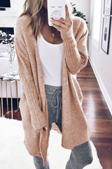 Cardigan ouvert à manches bouffantes et bordure côtelée gris fumée-A WOMAN WE LOVE