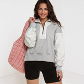 Grey Half Zip Drop Shoulder Sweatshirt with Side Slits