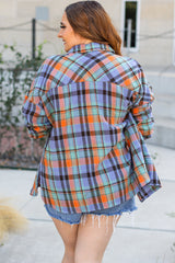Chemise Boutonnée Imprimée à Carreaux Orange Grande Taille-A WOMAN WE LOVE