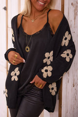 Cardigan ample tricoté noir à imprimé floral *-A WOMAN WE LOVE